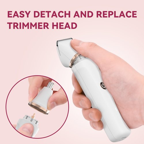 4-in-1 Electric Bikini Trimmer for Women - Painless Electric Razors for Facial/Body/Armpit/Pubic Hair, IPX7 Waterproof Replaceable Shaver Head & Nose Hair Trimmer for Travel, Gifts for Girlfriend Wife