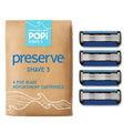 Preserve POPi Shave Razor Blades Refills - 5 Blade Razors for Men & Women - Ceramic Coated Shavers for Comfort with Aloe-Cocoa Butter Strip - Reusable Shaving Refill - 4 Pack