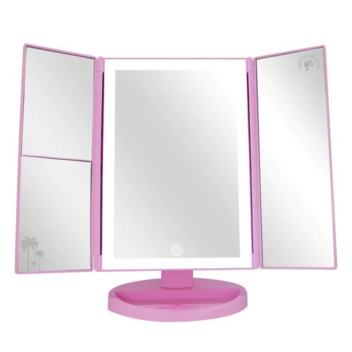 Impressions Vanity Barbie LED Trifold Makeup Mirror with Magnification, 3 Way View Portable Desk Mirrors with Dimmable Tri Tone Lighting, Tilt Adjustable Stand, and Touch Switch