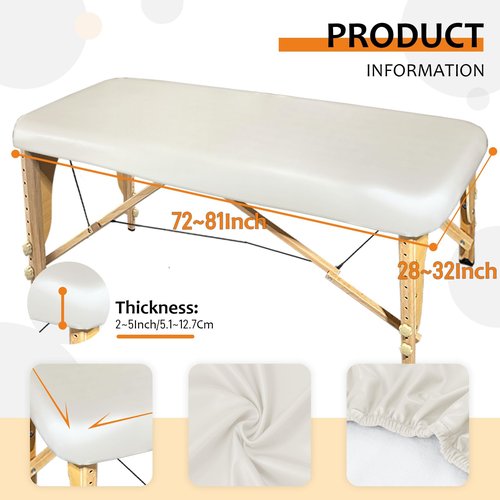 Lufyzora PU Leather Massage Table Cover Waterproof Massage Table Cover Protector Elastic, Odorless & Anti-Wrinkle Wipeable Massage Bed Cover Fitted for 6FT Massage Bed/Spa Bed/Lash Bed (White, 1Pcs)