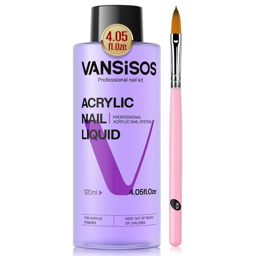 VANSISOS Monomer Acrylic Nail Liquid: 4fl.oz Professional EMA Acrylic Liquid Monomer with Nail Brush for Beginners at Home DIY Nail Salon Use Non-Yellowing MMA-Free