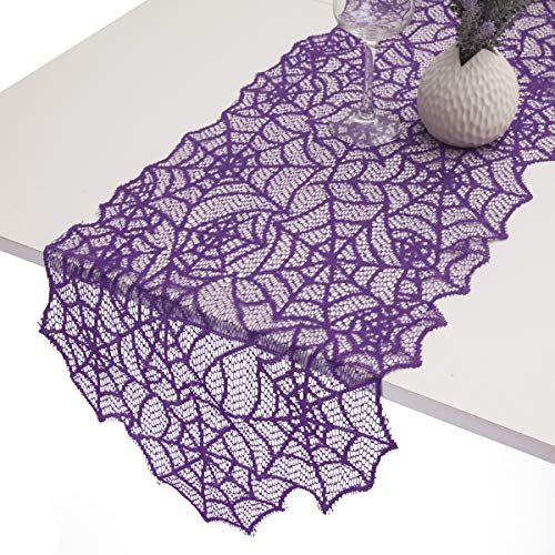Purple Lace Table Runner Spiderweb Cover for Halloween Party - 71x13 Inches
