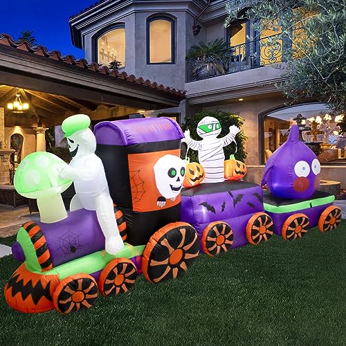 11FT Halloween Ghost Train Inflatable with Mushroom Head, Mummies & Pumpkins - Spooky Garden Decor - Variation of THIS listing