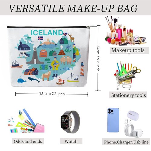 Odebyata Iceland Travel Souvenir Makeup Bag, Iceland Themed Lovers Cosmetic Bag for Besties Girls Friends Travel Lovers,Toiletry Organizer Zipper Bags for Icelands Traveler