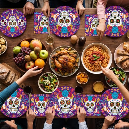 150Pcs Day of The Dead Party Plates and Napkins Set - Dia de Los Muertos Supplies