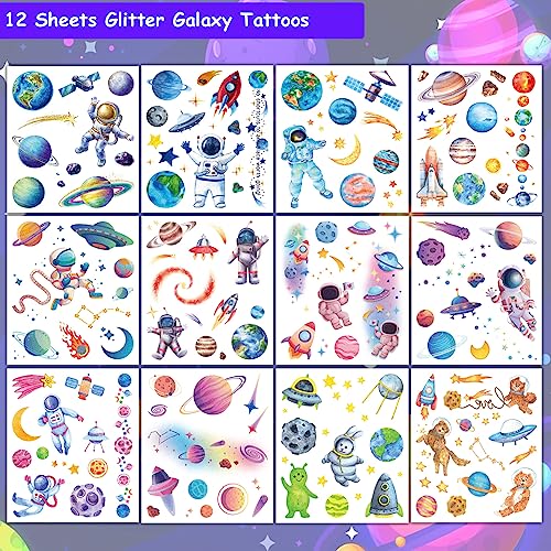 Glitter Galaxy Temporary Tattoos for Kids, 120 Pack Space Party Favors