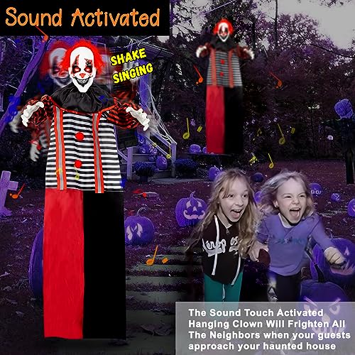56-Inch Animated Talking Clown Decoration with Glowing Eyes for Halloween Indoor Outdoor Haunted House Prop