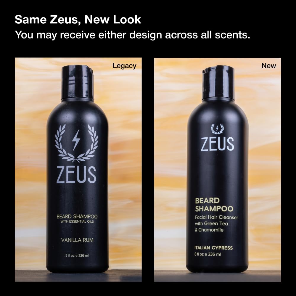 ZEUS Beard Shampoo Wash, Infused with Green Tea & Natural Ingredients to Cleanse and Soften Beard – 8 oz. Made in USA – Sandalwood