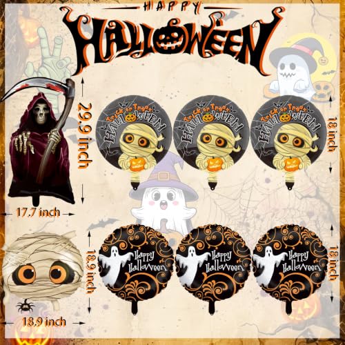 Halloween Party Balloons Set - Ghost, Mummy, Grim Reaper, & Spider Spheres - Balloon-13