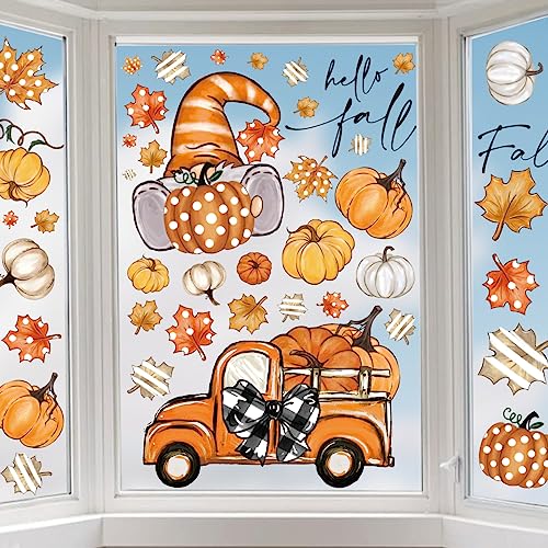 Fall Window Cling Stickers 103PCS Thanksgiving Autumn Decor Gnome Pumpkin Truck