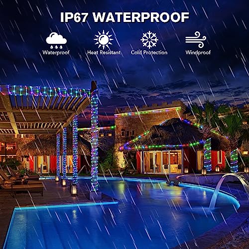 66ft 200 LED Color Changing Rope Lights - Waterproof Outdoor String Lights with Remote