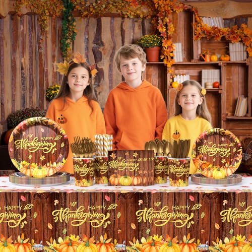 Thanksgiving Party Supplies Set with Plates Cups Napkins Cutlery & Decorations