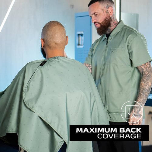 Barber Strong The Barber Cape Haircut Cover for Men, Hair Repelling and Static-Reducing Material, Flexible Elastic Neckband, Water Resistant Fabric, Oversized for Complete Coverage - Green Shield