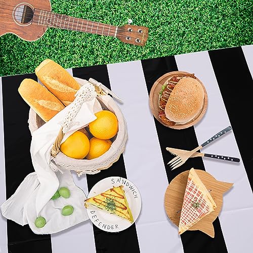 Kesfey Black Horizontal Striped Tablecloth 3 Pack - Waterproof Picnic Cover