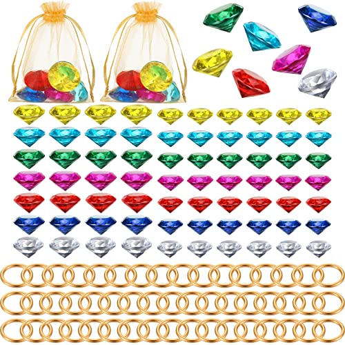 Acrylic Diamond Gems Jewelry Ring Set with Gold Rings & Storage Bag