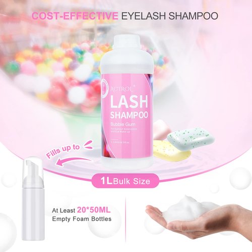 ACTROL Eyelash Extension Cleanser Bubble Gum 1L Natural Lash Extension Shampoo Professional Eyelid Foaming Cleanser Paraben & Sulfate Free Non-lrritating with Salon and Home Care