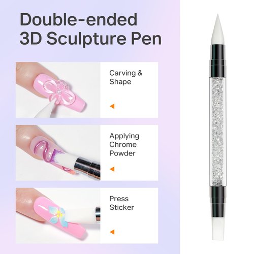 MIZHSE 3D Gel Nail Art Sculpting Gel, 60g Large Capacity Clear Solid Builder Gels for Nails, Non-Sticky Molding Hard Gels for Nail Art Charms, UV LED, with Gold Chrome Powder & Silicone Flower Mold