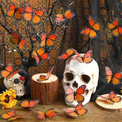 Monarch Butterfly Decorations Set - Fake Orange 4.5-12cm, 30 pcs