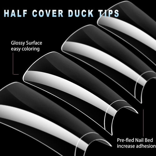 ASONRL 504Pcs Clear Duck Nail Tips Half Cover XXL Long Duck Nails Tips Press On - 12 Sizes Acrylic Gel DIY Nail Extensions for Salon-Worthy Duck Shaped Manicures & Nail Art with Box