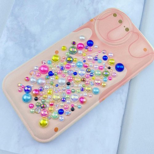 100g Mix Resin Rhinestones Flatback Half Round Pearls Mixed Size 3mm-10mm AB Color Half Pearls Resin Rhinestones for DIY Craft Nail Art Shoes Clothes Phone Case (Pink/Green Series)