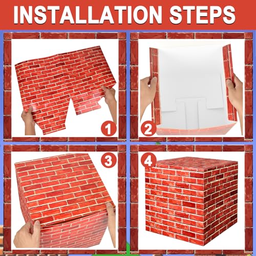 Red 8-Piece Brick Party Boxes - 11.8 Inch Cardboard Building Blocks for Gaming & Birthday Decor