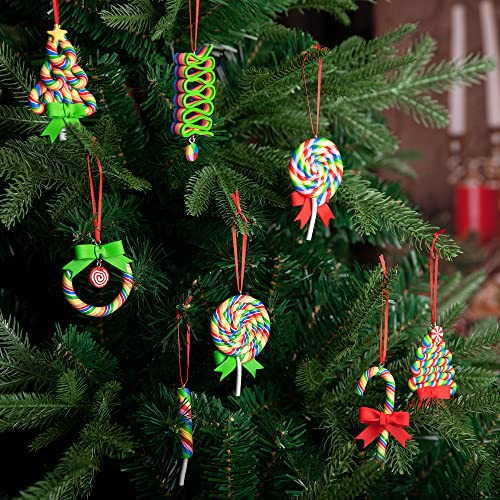 A-8pcs Christmas Lollipop Ornaments - Rainbow Candy Polymer Clay Decorations for Xmas Tree & Party