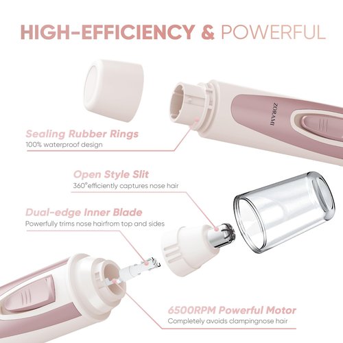Ear and Nose Hair Trimmer Clipper - 2026 Professional Painless Eyebrow & Facial Hair Trimmer for Men Women, Battery-Operated Trimmer with IPX7 Waterproof, Dual Edge Blades for Easy Cleansing Rose Pink