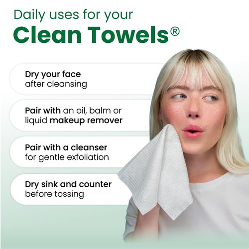 Clean Skin Club Clean Towels® XL Sensitive Skin | Ultra-Soft Disposable Face Towels Infused with Aloe & Glycerin | Dermatologist-Approved Towels for Sensitive Skin, Makeup Remover Dry Wipes, 50 count