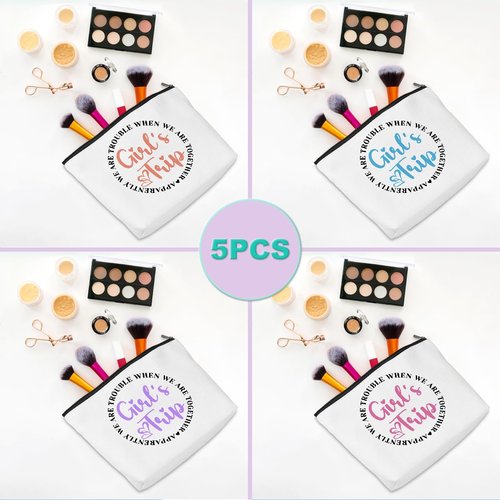 CQM 5 Pcs Girls Trip Gifts Girls Weekend Makeup Bag Girl Trip Gifts Favors Summer Gift Cosmetic Bag Toiletry Bag Zipper Pouch Weekender Bags for Women Girl Friendship Bachelorette Party Birthday
