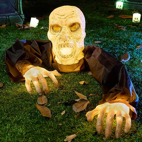 Halloween Zombie Groundbreaker Decoration - Lighted Outdoor Yard Prop, Creepy 20.5 Inch Spooky Scene Set