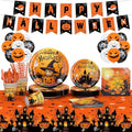 Halloween Party Supplies Plates Cups Spoons Forks Tablecloth Banner 24 Pieces - Halloween Style