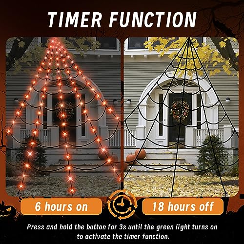 Halloween Spider Web Lights Outdoor 16.4FT Giant Cobweb Decor with Orange LEDs - Black Web Variation