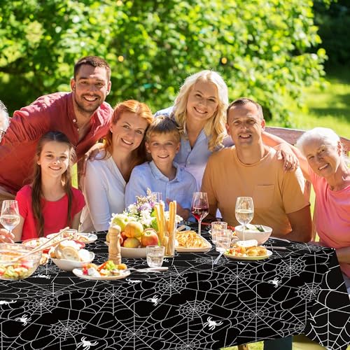 Halloween Spider Web Tablecloth 54x108 Inch Plastic Party Cover - Black Spiders