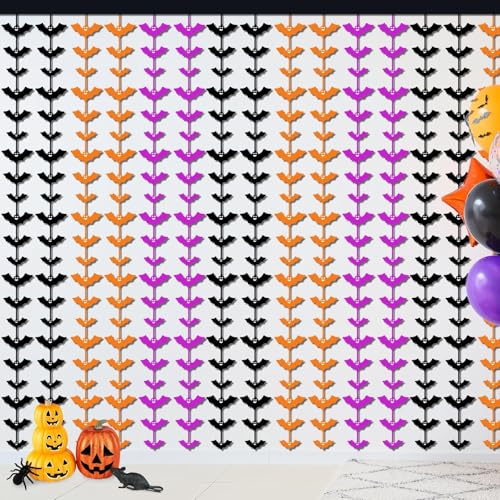 Halloween Foil Fringe Curtains 3 Pack Bats Tinsel Backdrop Party Decor - Purple, Orange, Black