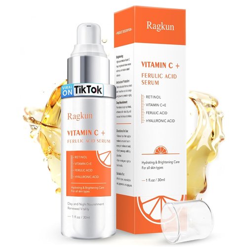 Ragkun 20% Vitamin C Serum, Retinol Serum for Face, Dark Spot Remover for Face, CE Ferulic Acid, Hyaluronic Acid, Hydrate & Plump Skin Care Anti Aging Wrinkle Brightening Skincare -1 Fl Oz.