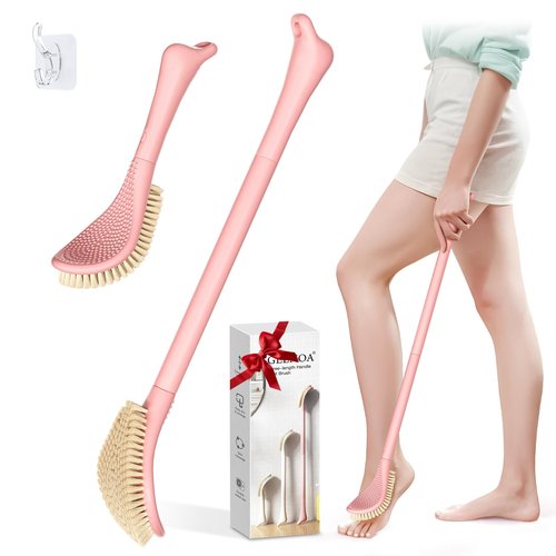 GEENOA New Foot Brush with Extra-Long Handle, 3-in-1 Foot Scrubber for Wet or Dry Brushing, Adjustable 10.2’’- 27.5’’Foot Scrub Brush for Senior, Pregnant, Disabled, or Injured, Gift-Box Packed(Pink)