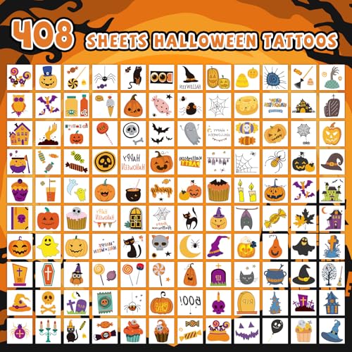 Halloween Temporary Tattoos for Kids Bulk - 408 Assorted Designs Party Favors