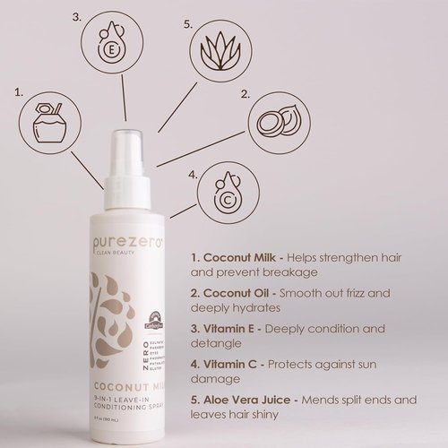 Purezero 9-in-1 Leave-In Conditioner Spray - Multi-Action Hair Treatment for Moisture & Shine | 6 oz