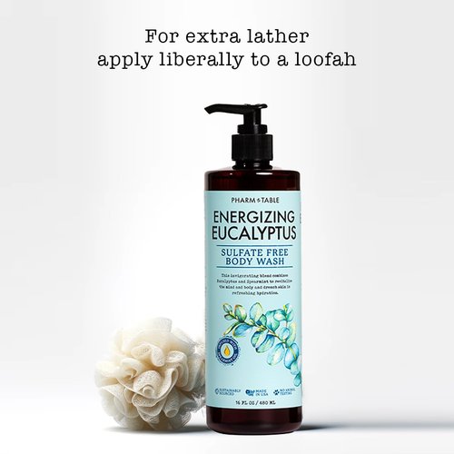 PHARM TO TABLE Eucalyptus Body Wash - Energizing & Revitalizing Formula, Sulfate-Free, 480ml