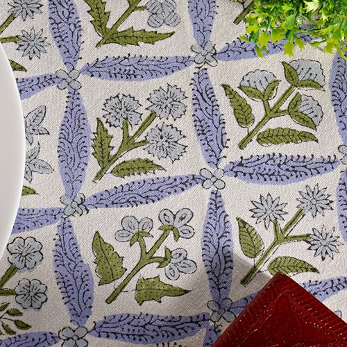Ridhi Hand Block Print Cotton Round Tablecloth 90 Inch - Light Steel Blue