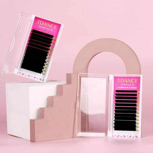TDANCE Cashmere Easy Fan Lash Extensions Self Fanning Volume Lash Extension D Curl 0.07mm 8-15mm Matte Black Mega Volume Eyelash Extensions(0.07-D,8-15mm)