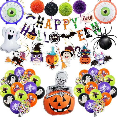 Halloween Party Decorations Set with Balloons Banner and Streamers – Ghost, Spider, Garland