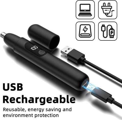 Smity Nose Hair Trimmer - Rechargeable Cordless Dual Edge Blades with LED Light | Painless Grooming Tool for Men & Women (Black)