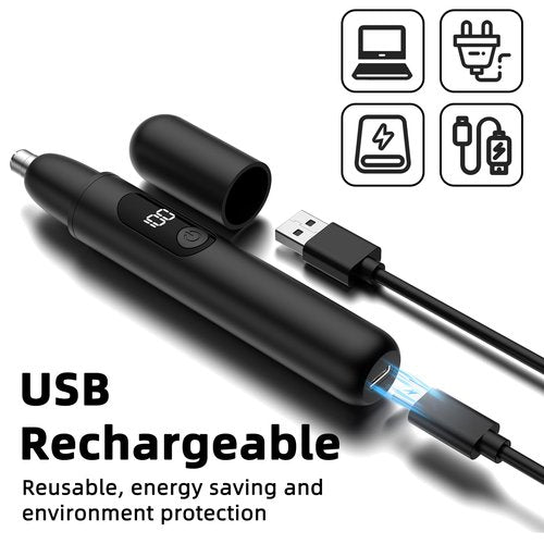 Smity Ear and Nose Hair Trimmer Professional Painless Eyebrow Trimmer for Men and Women Battery-Operated Dual-Edge Blades Built-in LED Light (Black)