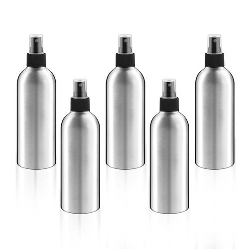 BOSMIOW 5 Pack 150ml/5oz Empty Aluminum Spray Bottles,Metal Fine Mist Sprayer,Refillable Cosmetic Atomizer Set with Lids for Cosmetic,Perfume,Face Spray,Air Freshener,Cleaning,Gardening