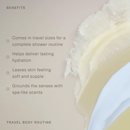 Oak Essentials Travel Body Routine - TSA-Friendly Mini Body Care Set with Wash, Scrub, Lotion & Balm
