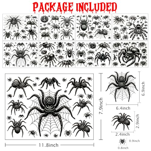Halloween Window Clings - 8 Sheets Large Black Spider Web Decals for Home & Party Decorations