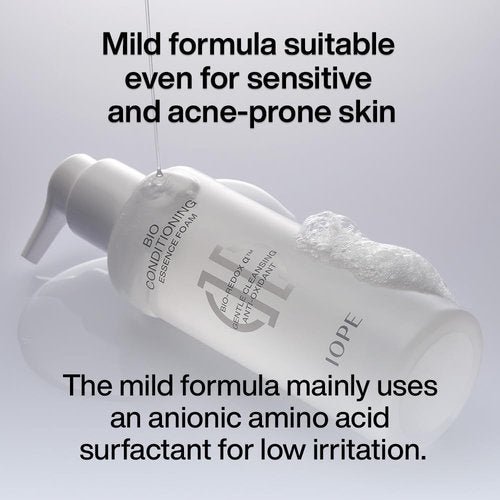 IOPE BIO Conditioning Essence Foam Facial Cleanser | Gentle Makeup Cleansing & Moisturizng for Sensitive Skin, Antioxidant, Daily exfoliation with PHA, Korean Face wash, 6.08 Fl Oz