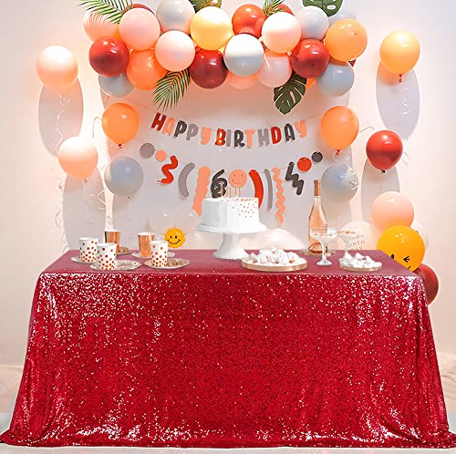 Red Sequin Rectangular Tablecloth 90x156 Inches - Glitter Party Decor