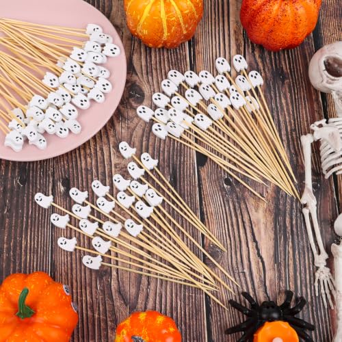 Halloween Ghost Cocktail Picks - 120pcs Food Skewers for Appetizers & Drinks - White Ghost Variation